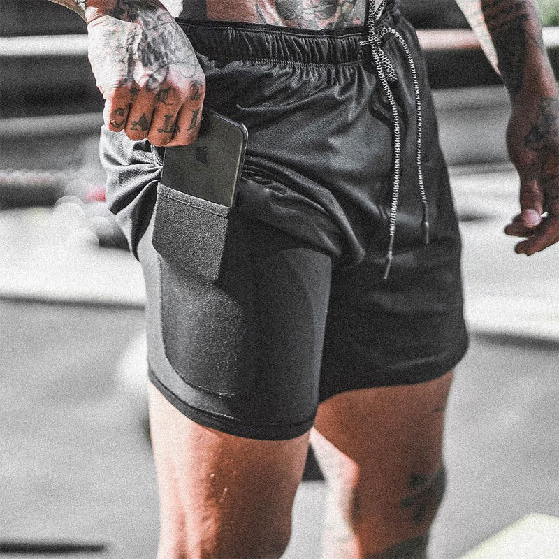 Calça Curta Dupla Camada Transpirável Esporte Fitness Verão