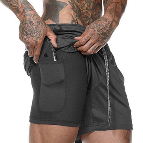 Calça Curta Dupla Camada Transpirável Esporte Fitness Verão